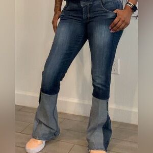 Custom Stylish Blue inverted stacked Women's Jeans
